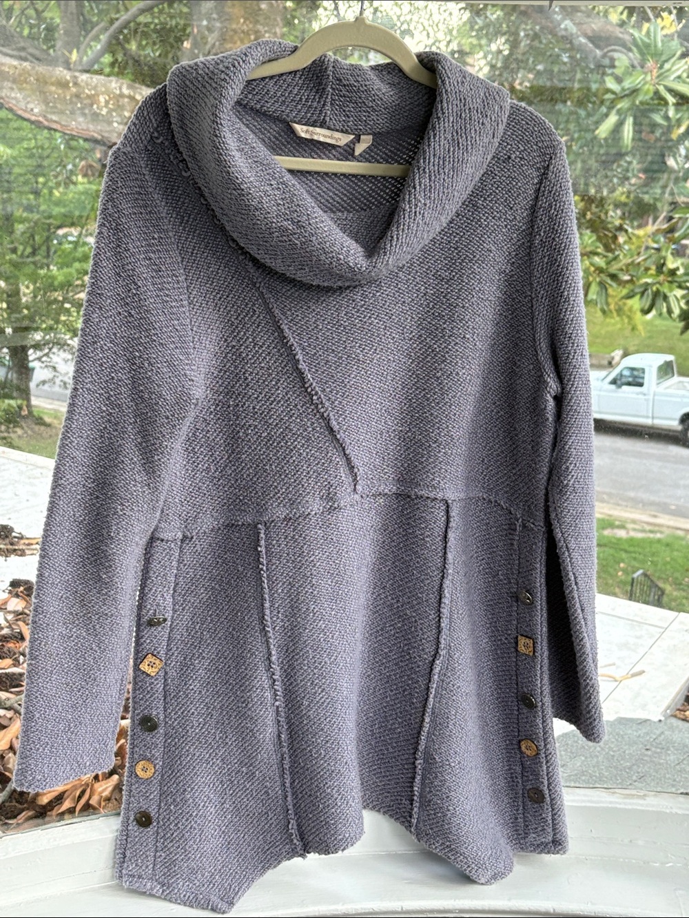 Soft Surroundings Heather Grey/Lavender Cowl Neck Sweater Tunic-M